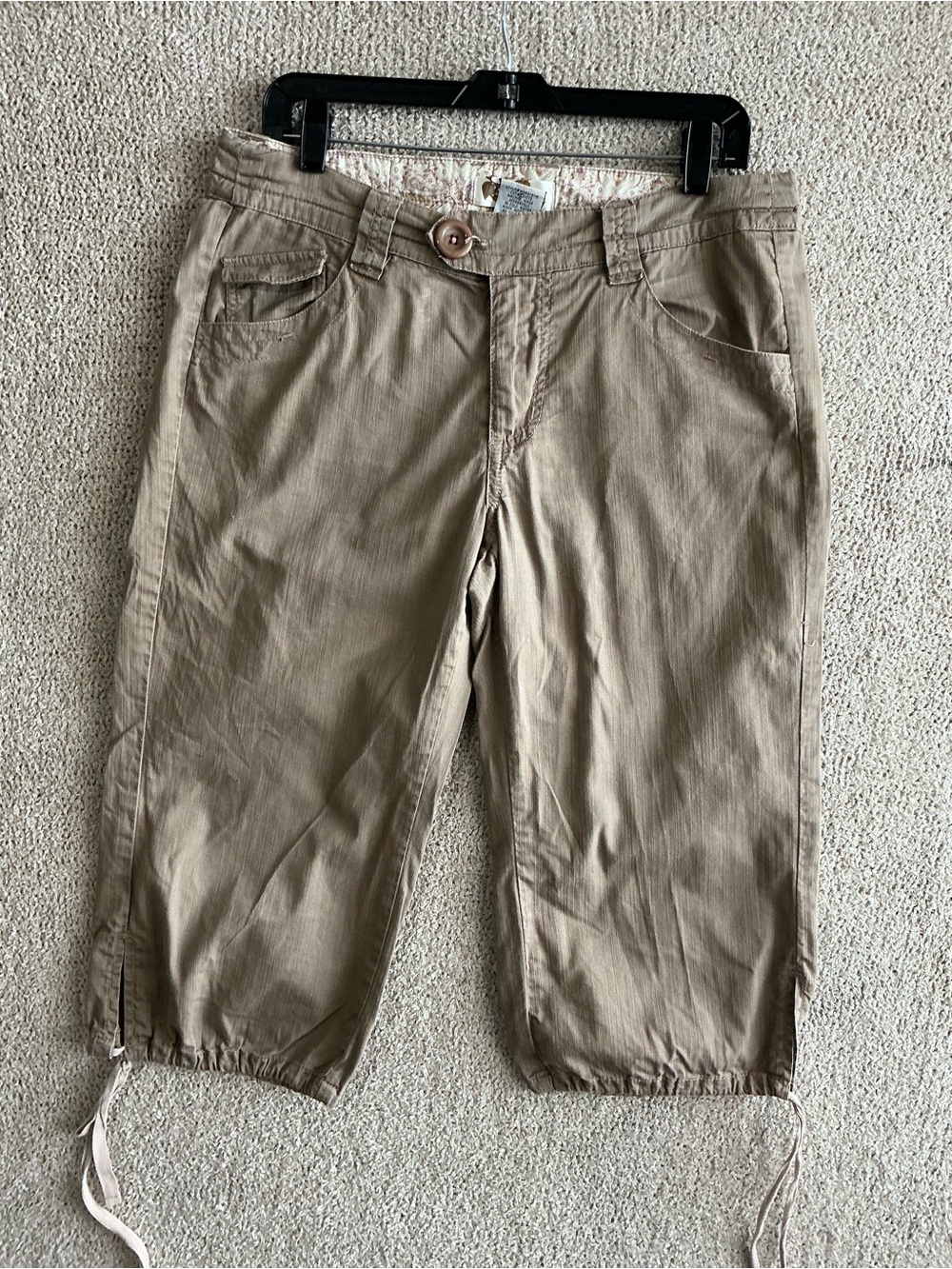 Cavaricci Women’s 100%Cotton Capri Pants Size 8 Tan Drawstring Hem Y2K - Picture 2 of 9